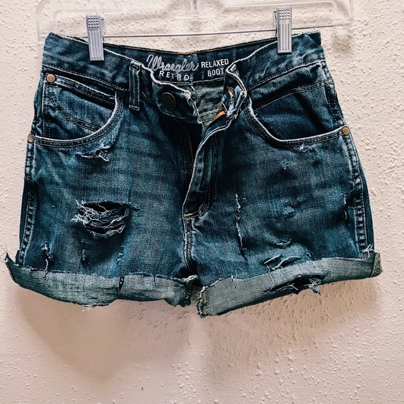 Wrangler Pants - Wrangler hand distressed denim shorts